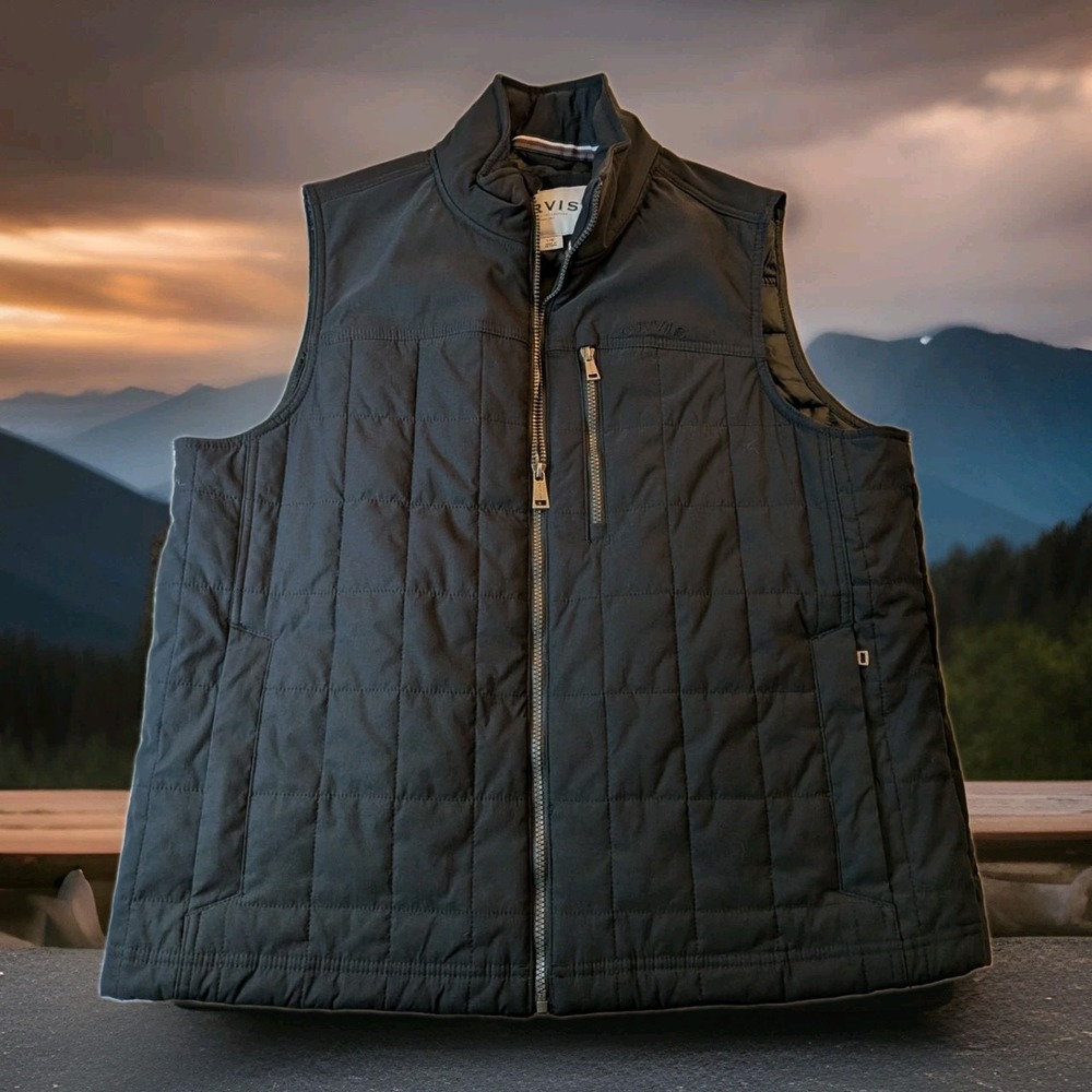 Orvis Quilted Full Zip Insulated Puffer Vest Jacket w/ Pockets Black Mens Large